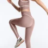 Knöchellange Leggings mit hoher Taille, Compressive Core Control und Kontrastdetails