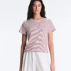 Kurzarm-T-Shirt aus Baumwollmischung mit Streifenmuster und normaler Passform Kurzarm-T-Shirt aus Baumwollmischung mit Streifenmuster und normaler Passform