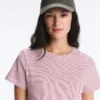 Kurzarm-T-Shirt aus Baumwollmischung mit Streifenmuster und normaler Passform Kurzarm-T-Shirt aus Baumwollmischung mit Streifenmuster und normaler Passform