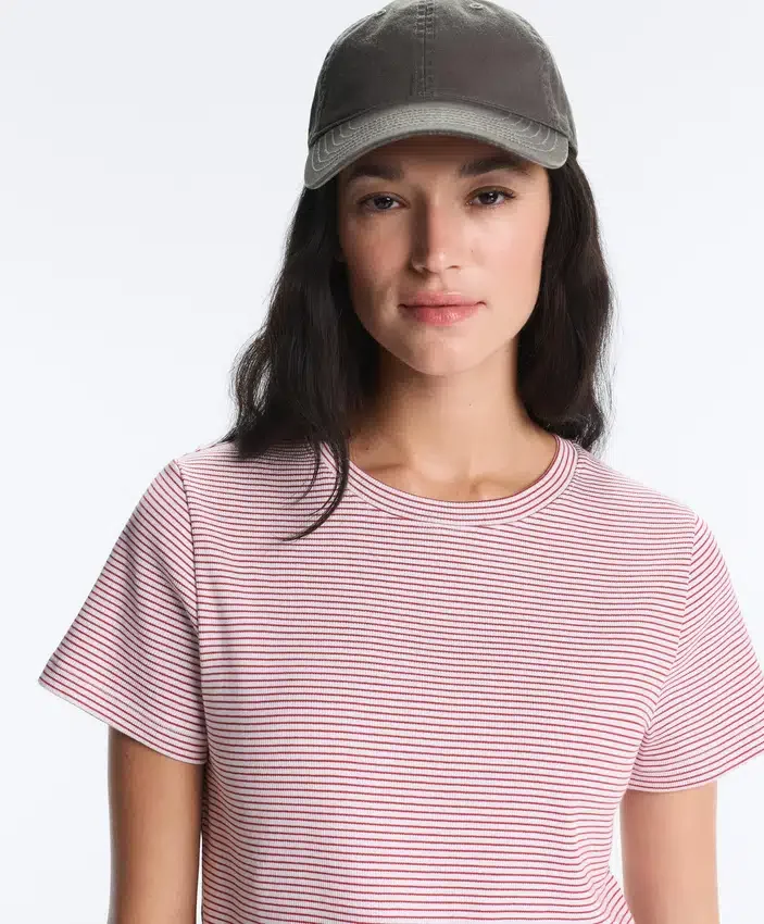 Kurzarm-T-Shirt aus Baumwollmischung mit Streifenmuster und normaler Passform Kurzarm-T-Shirt aus Baumwollmischung mit Streifenmuster und normaler Passform