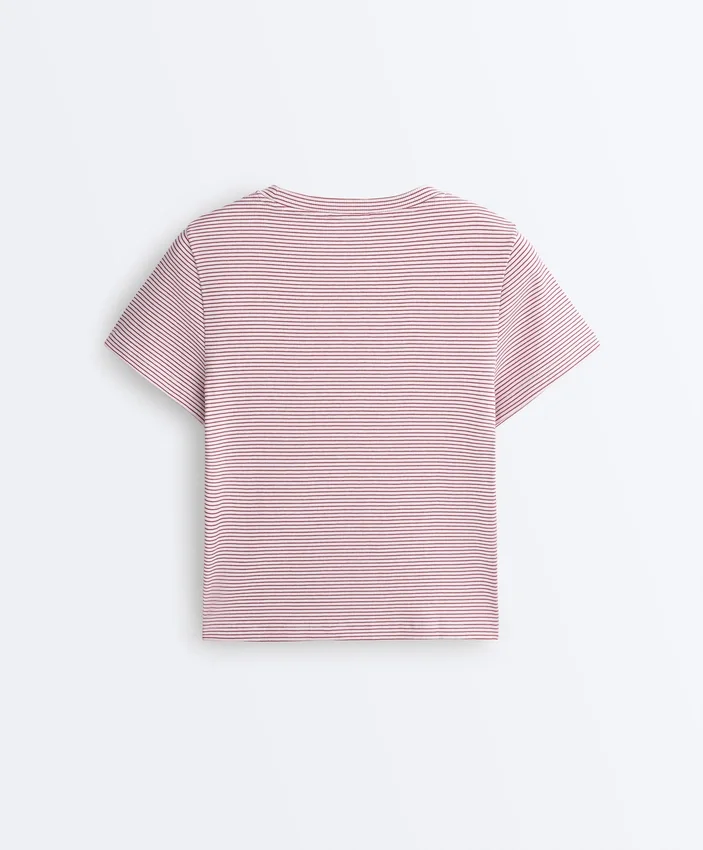 Kurzarm-T-Shirt aus Baumwollmischung mit Streifenmuster und normaler Passform Kurzarm-T-Shirt aus Baumwollmischung mit Streifenmuster und normaler Passform