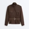 Kurze Utility-Jacke aus Piqué mit Gürtel
