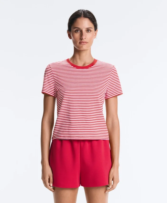 Kurzärmeliges T-Shirt aus Baumwollmischung mit Streifenmuster in Regular Fit Kurzärmeliges T-Shirt aus Baumwollmischung mit Streifenmuster in Regular Fit