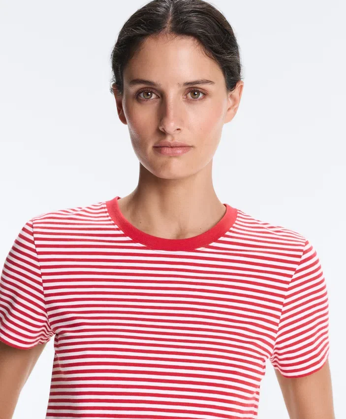 Kurzärmeliges T-Shirt aus Baumwollmischung mit Streifenmuster in Regular Fit Kurzärmeliges T-Shirt aus Baumwollmischung mit Streifenmuster in Regular Fit