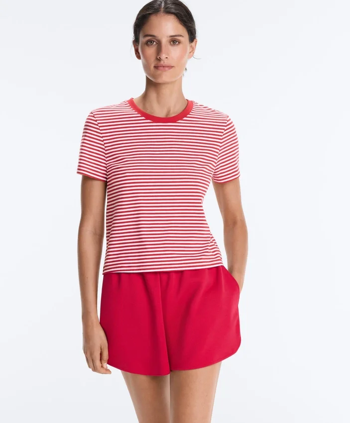 Kurzärmeliges T-Shirt aus Baumwollmischung mit Streifenmuster in Regular Fit Kurzärmeliges T-Shirt aus Baumwollmischung mit Streifenmuster in Regular Fit