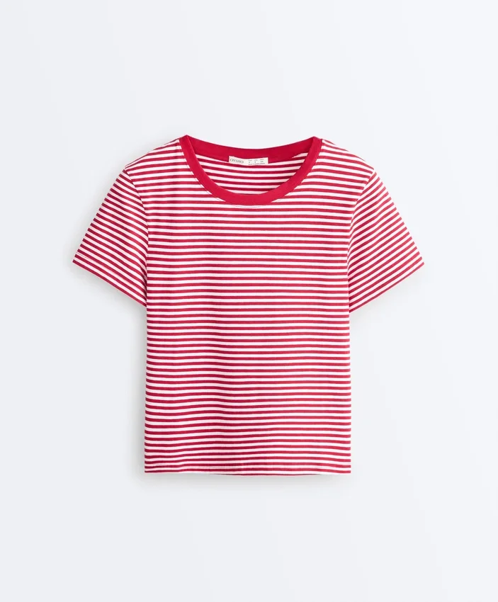 Kurzärmeliges T-Shirt aus Baumwollmischung mit Streifenmuster in Regular Fit Kurzärmeliges T-Shirt aus Baumwollmischung mit Streifenmuster in Regular Fit