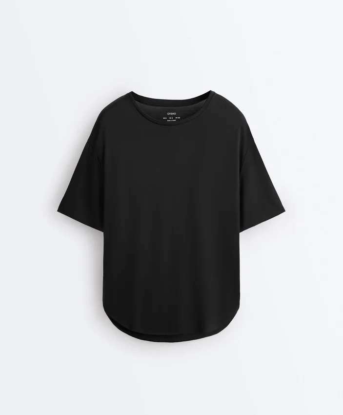 Kurzärmeliges T-Shirt aus Modal-Mischung mit abgerundetem Saum am Rücken Kurzärmeliges T-Shirt aus Modal-Mischung mit abgerundetem Saum am Rücken