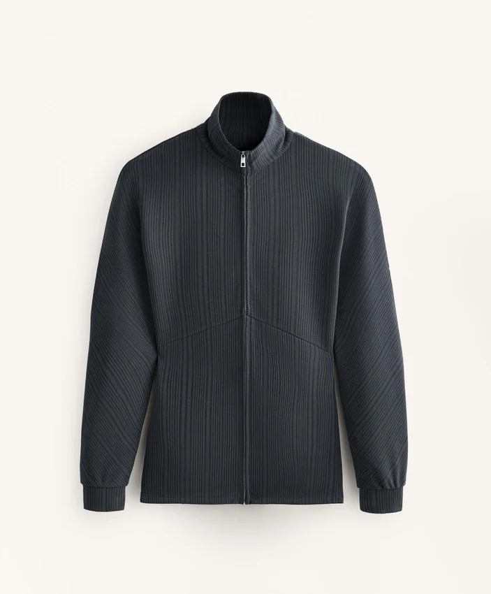 Lange Jacke mit asymmetrischen Streifen aus Modal Lange Jacke mit asymmetrischen Streifen aus Modal