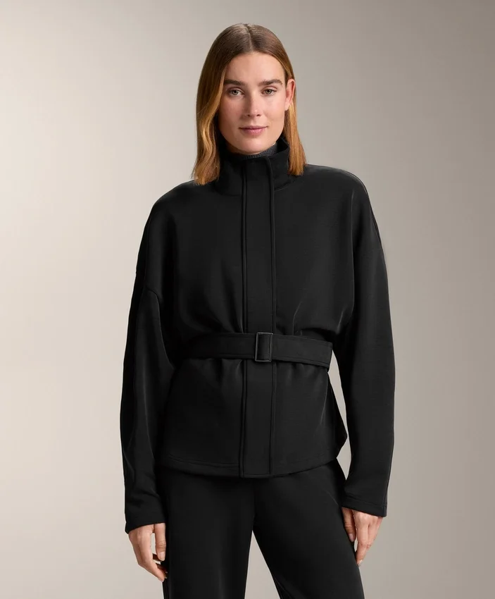 Lange Jacke mit Gürtel aus gebürstetem Modal Lange Jacke mit Gürtel aus gebürstetem Modal
