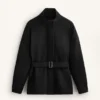 Lange Jacke mit Gürtel aus gebürstetem Modal Lange Jacke mit Gürtel aus gebürstetem Modal