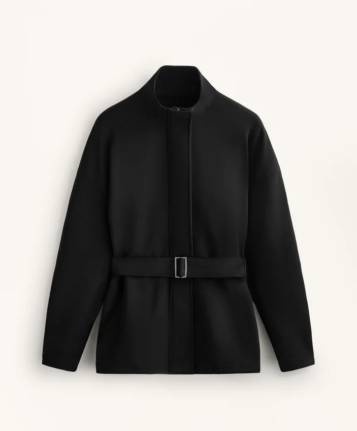 Lange Jacke mit Gürtel aus gebürstetem Modal Lange Jacke mit Gürtel aus gebürstetem Modal