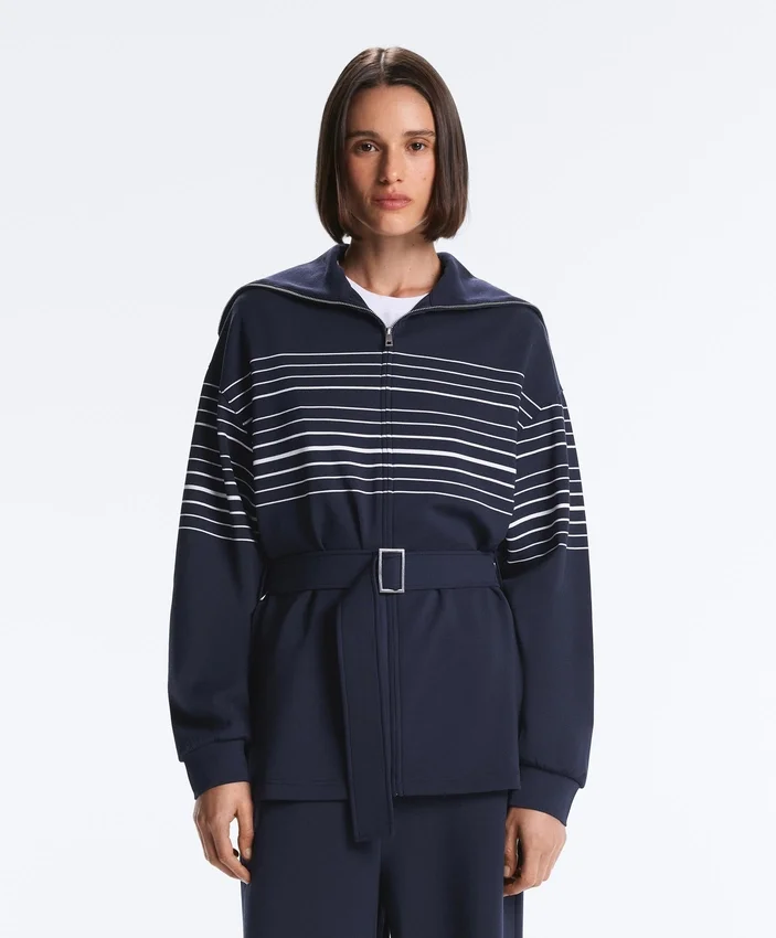Lange Jacke mit Matrosenstreifen und Soft Touch-Modal Lange Jacke mit Matrosenstreifen und Soft Touch-Modal