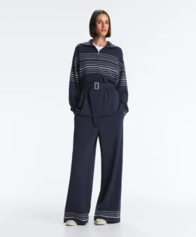 Lange Jacke mit Matrosenstreifen und Soft Touch-Modal