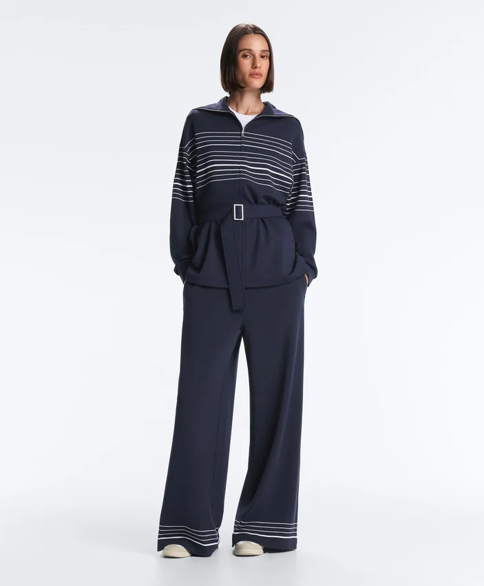 Lange Jacke mit Matrosenstreifen und Soft Touch-Modal Lange Jacke mit Matrosenstreifen und Soft Touch-Modal