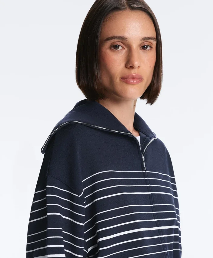 Lange Jacke mit Matrosenstreifen und Soft Touch-Modal Lange Jacke mit Matrosenstreifen und Soft Touch-Modal