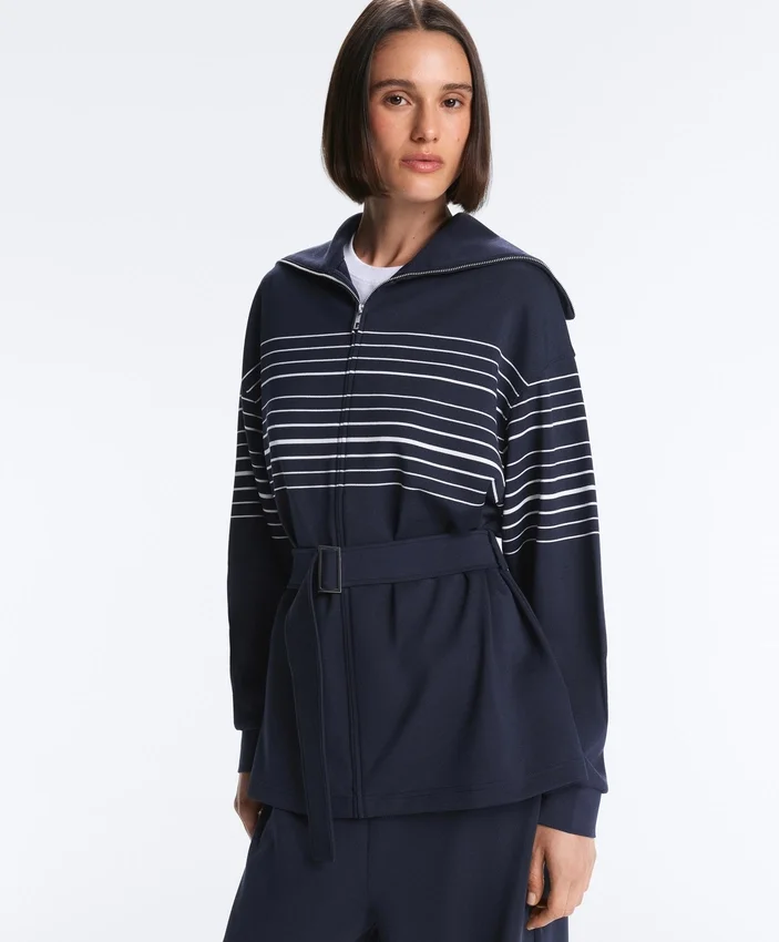 Lange Jacke mit Matrosenstreifen und Soft Touch-Modal Lange Jacke mit Matrosenstreifen und Soft Touch-Modal