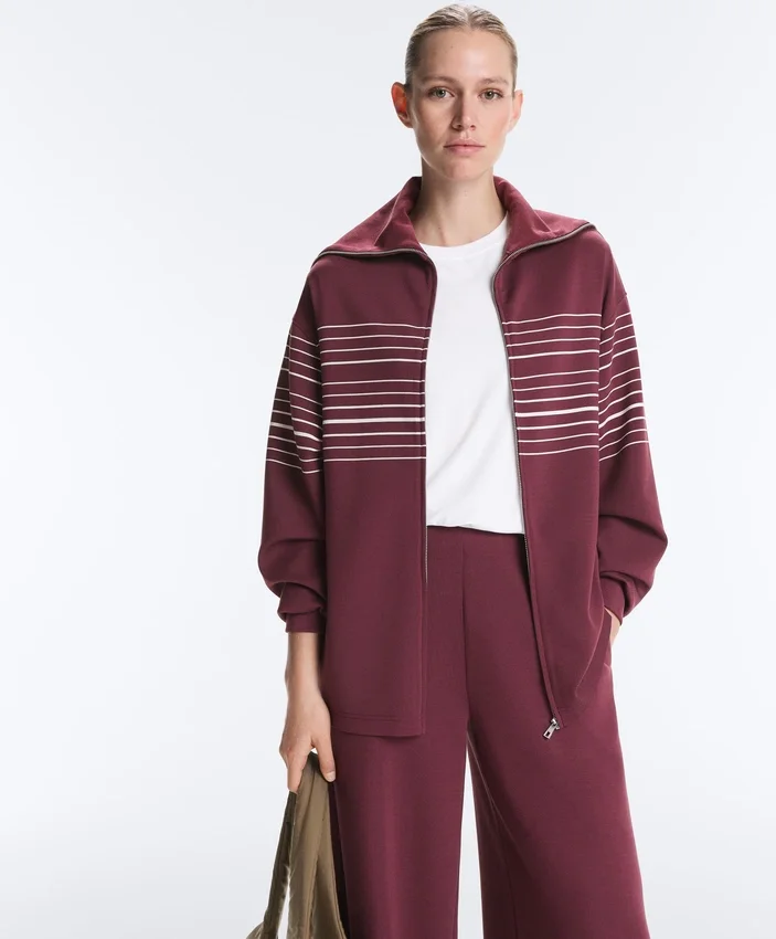 Lange Jacke mit Matrosenstreifen und Soft Touch-Modal Lange Jacke mit Matrosenstreifen und Soft Touch-Modal