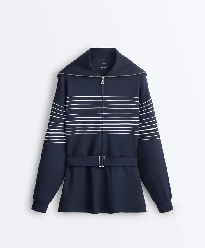 Lange Jacke mit Matrosenstreifen und Soft Touch-Modal Lange Jacke mit Matrosenstreifen und Soft Touch-Modal