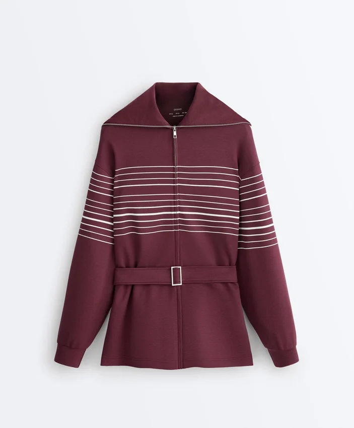 Lange Jacke mit Matrosenstreifen und Soft Touch-Modal Lange Jacke mit Matrosenstreifen und Soft Touch-Modal