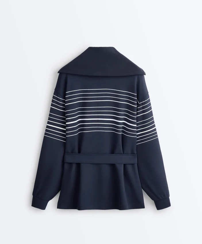 Lange Jacke mit Matrosenstreifen und Soft Touch-Modal Lange Jacke mit Matrosenstreifen und Soft Touch-Modal