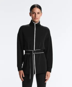 Lange Jacke mit Paspeln und Soft Touch-Modal