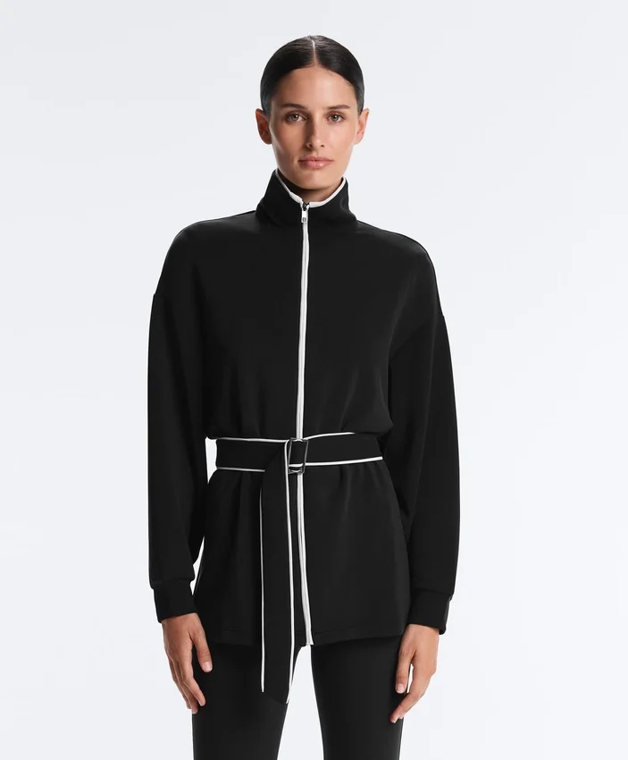 Lange Jacke mit Paspeln und Soft Touch-Modal Lange Jacke mit Paspeln und Soft Touch-Modal