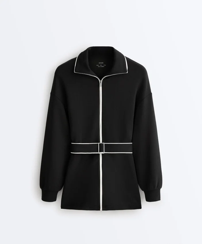 Lange Jacke mit Paspeln und Soft Touch-Modal Lange Jacke mit Paspeln und Soft Touch-Modal