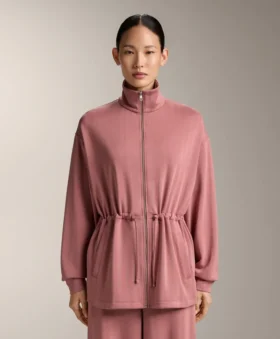 Lange Jacke mit verstellbarer Taille und gestreifter Struktur