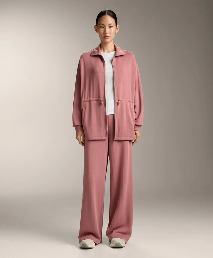 Lange Jacke mit verstellbarer Taille und gestreifter Struktur Lange Jacke mit verstellbarer Taille und gestreifter Struktur