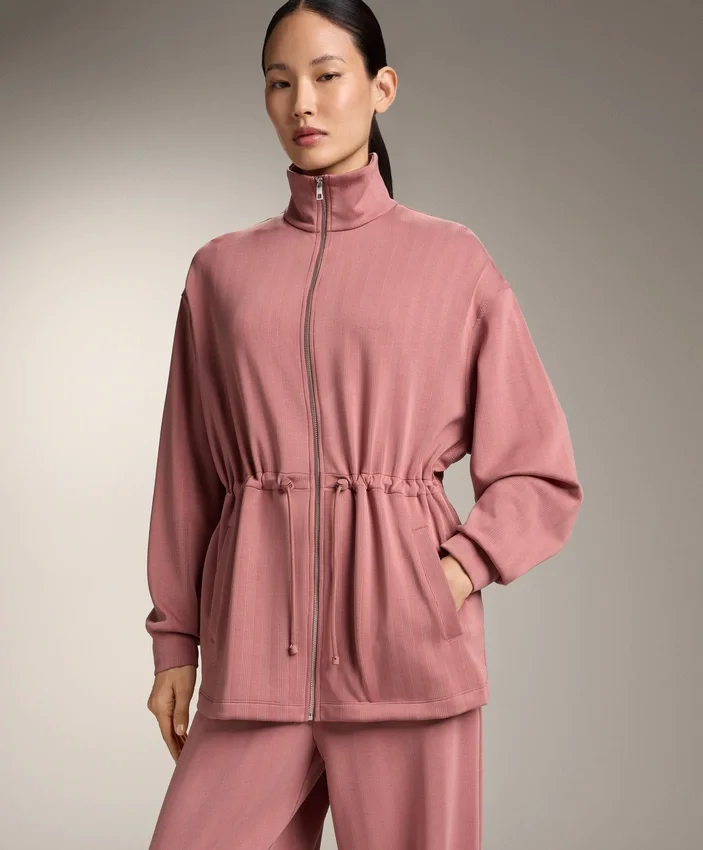 Lange Jacke mit verstellbarer Taille und gestreifter Struktur Lange Jacke mit verstellbarer Taille und gestreifter Struktur