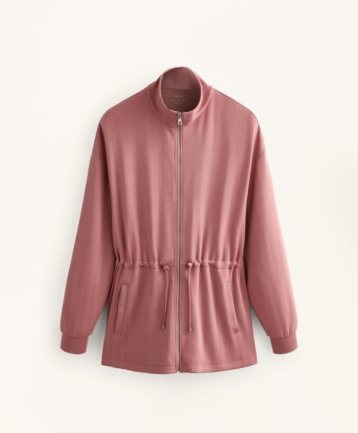 Lange Jacke mit verstellbarer Taille und gestreifter Struktur Lange Jacke mit verstellbarer Taille und gestreifter Struktur