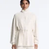 Lange Nadelstreifen-Jacke mit verstellbarer Taille und Soft Touch-Modal Lange Nadelstreifen-Jacke mit verstellbarer Taille und Soft Touch-Modal