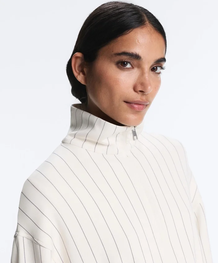 Lange Nadelstreifen-Jacke mit verstellbarer Taille und Soft Touch-Modal Lange Nadelstreifen-Jacke mit verstellbarer Taille und Soft Touch-Modal