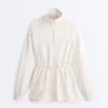 Lange Nadelstreifen-Jacke mit verstellbarer Taille und Soft Touch-Modal Lange Nadelstreifen-Jacke mit verstellbarer Taille und Soft Touch-Modal
