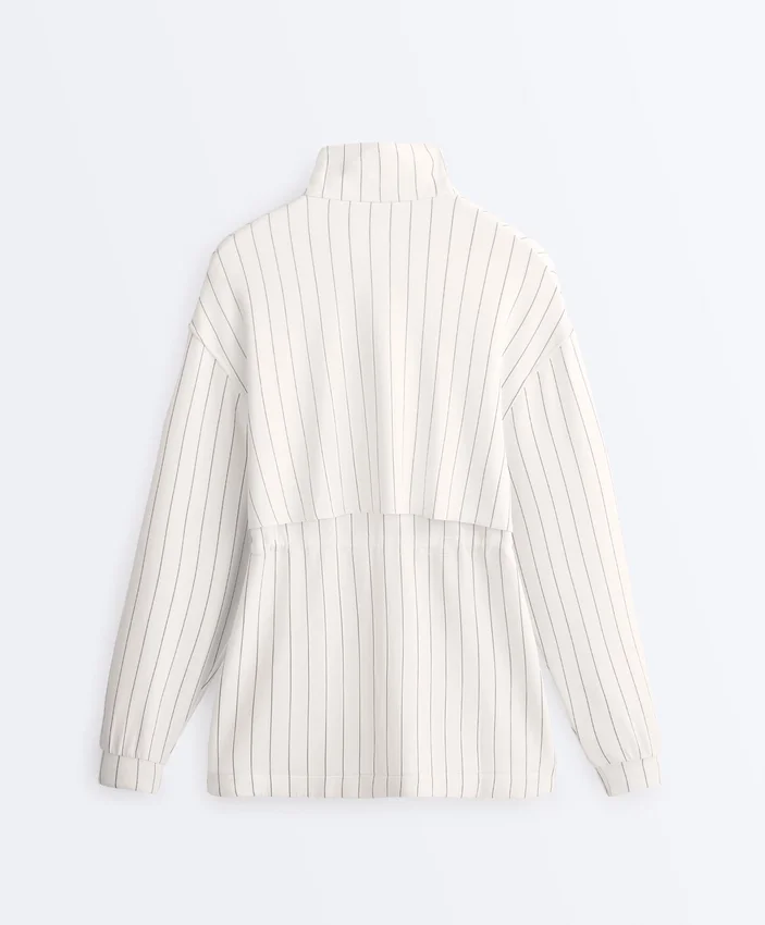 Lange Nadelstreifen-Jacke mit verstellbarer Taille und Soft Touch-Modal Lange Nadelstreifen-Jacke mit verstellbarer Taille und Soft Touch-Modal