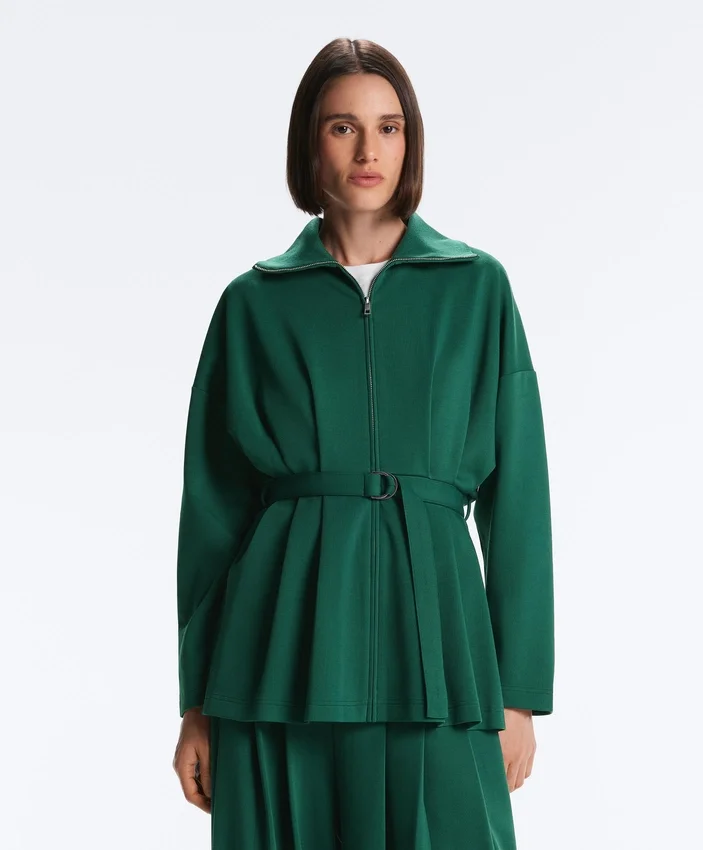 Lange Piqué-Jacke aus Baumwolle mit Gürtel Lange Piqué-Jacke aus Baumwolle mit Gürtel