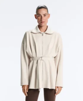 Lange Piqué-Jacke aus Baumwolle mit Gürtel