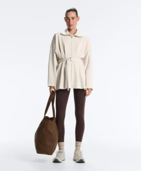 Lange Piqué-Jacke aus Baumwolle mit Gürtel