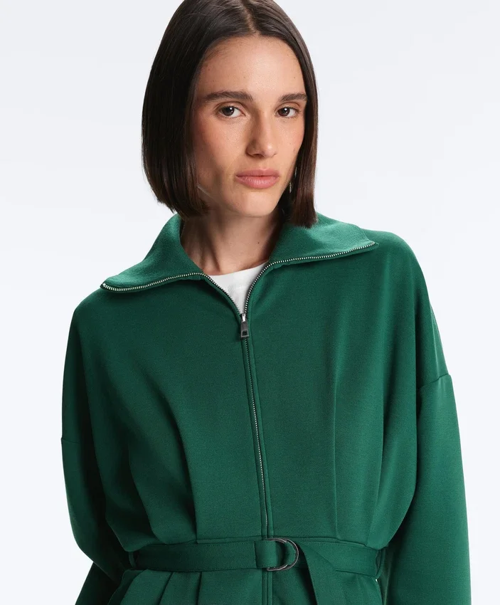 Lange Piqué-Jacke aus Baumwolle mit Gürtel Lange Piqué-Jacke aus Baumwolle mit Gürtel