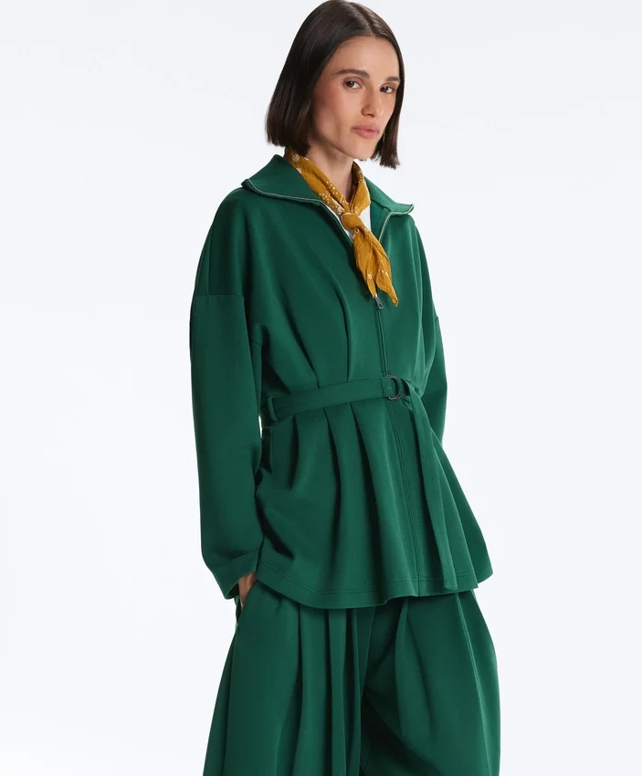 Lange Piqué-Jacke aus Baumwolle mit Gürtel Lange Piqué-Jacke aus Baumwolle mit Gürtel
