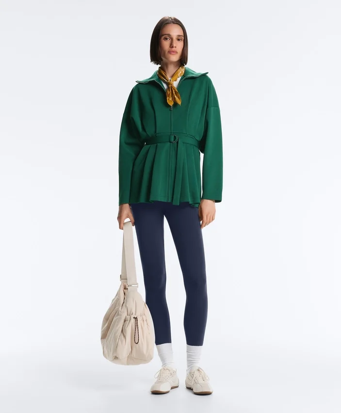 Lange Piqué-Jacke aus Baumwolle mit Gürtel Lange Piqué-Jacke aus Baumwolle mit Gürtel