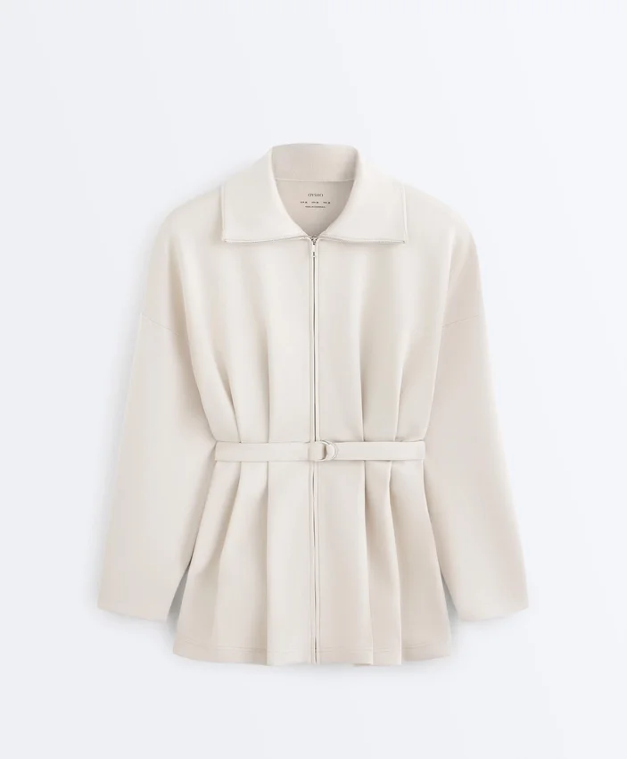 Lange Piqué-Jacke aus Baumwolle mit Gürtel Lange Piqué-Jacke aus Baumwolle mit Gürtel