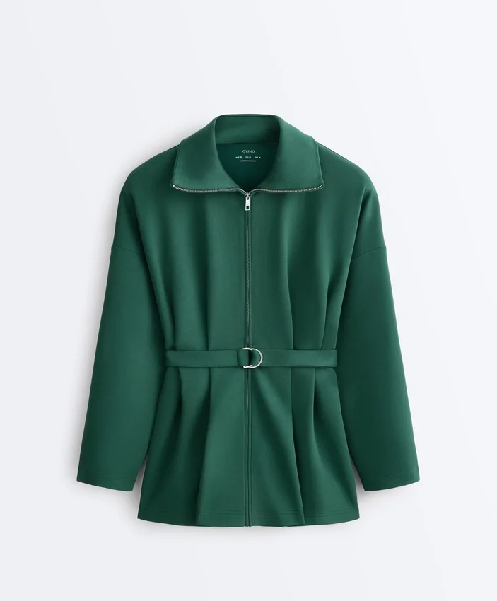 Lange Piqué-Jacke aus Baumwolle mit Gürtel Lange Piqué-Jacke aus Baumwolle mit Gürtel