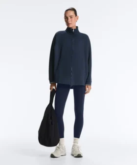 Lange Piqué-Jacke mit kontrastierender Baumwollpaspel