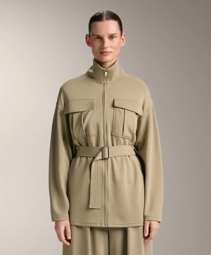 Lange Soft Touch Jacke aus Modal mit Gürtel Lange Soft Touch Jacke aus Modal mit Gürtel