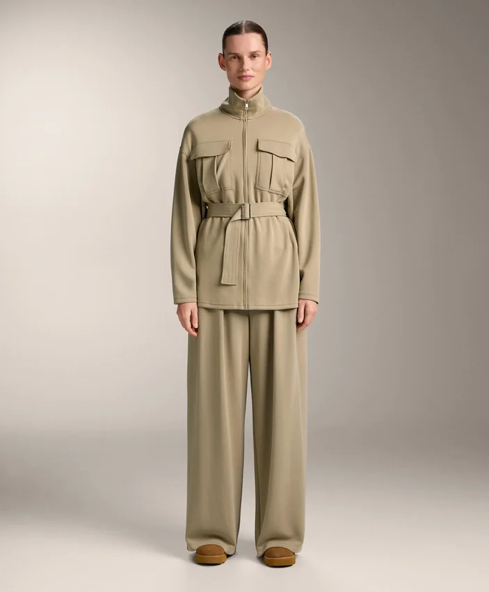 Lange Soft Touch Jacke aus Modal mit Gürtel Lange Soft Touch Jacke aus Modal mit Gürtel