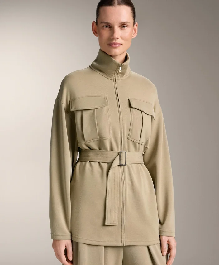 Lange Soft Touch Jacke aus Modal mit Gürtel Lange Soft Touch Jacke aus Modal mit Gürtel