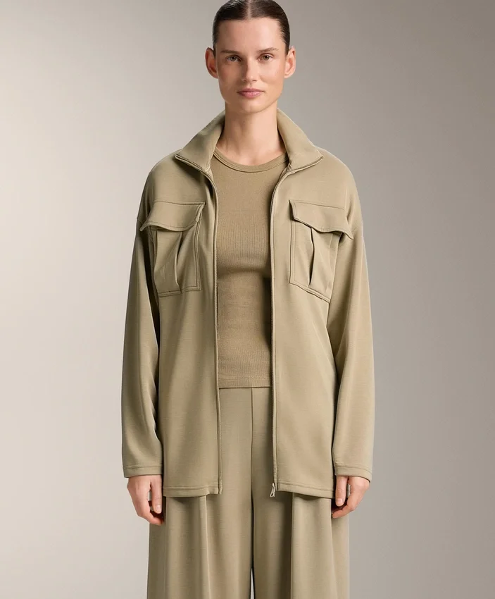 Lange Soft Touch Jacke aus Modal mit Gürtel Lange Soft Touch Jacke aus Modal mit Gürtel