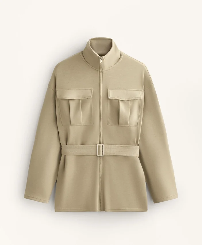Lange Soft Touch Jacke aus Modal mit Gürtel Lange Soft Touch Jacke aus Modal mit Gürtel