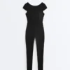 Langer Compressive Jumpsuit mit kurzen Ärmeln Langer Compressive Jumpsuit mit kurzen Ärmeln
